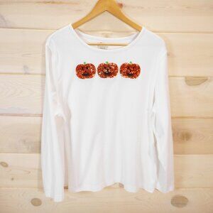 My Halloween Women's plus size 1X Sequin Pumpkin Jack o Lantern Knit Top